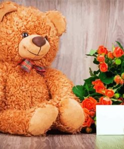 Brown Teddy Bear With Flowers Paint By Numbers