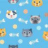 Cute Cat Pattern On Blue Background Paint By Numbers