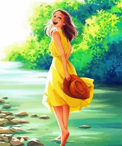 Happy Girl In Yellow Dress Paint By Numbers