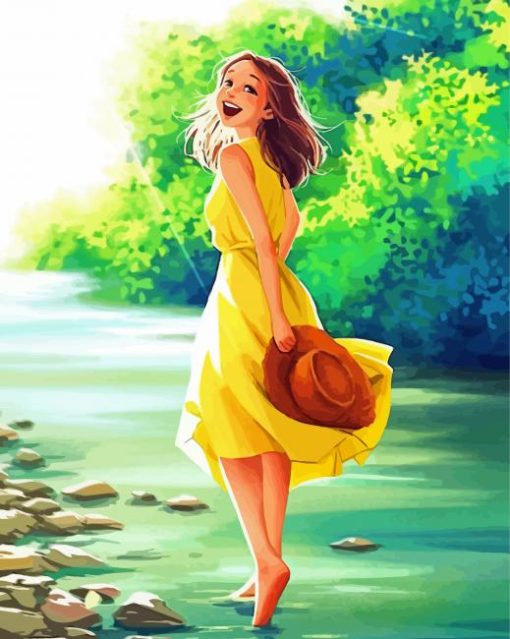 Happy Girl In Yellow Dress Paint By Numbers