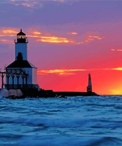 Lighthouse And Sea Tower Sunset Paint By Numbers