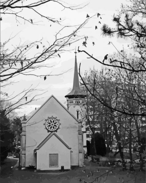 Monochrome Church In The Woods Paint By Numbers