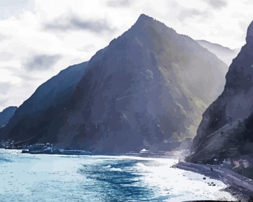 Mountains By The Beach In Sao Vicente Paint By Numbers