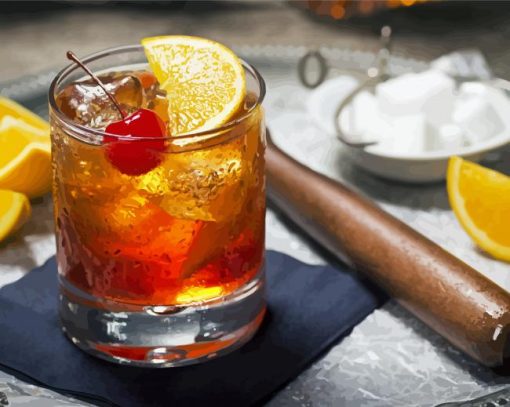 Old Fashioned Cocktail With Cherry And Orange Paint By Numbers