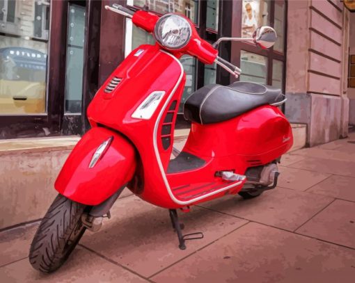 Red Moped Motorcycle Paint By Numbers