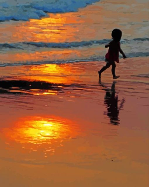 Silhouette Boy Running On Beach Paint By Numbers