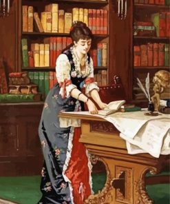 Vintage Woman In The Library Art Paint By Numbers