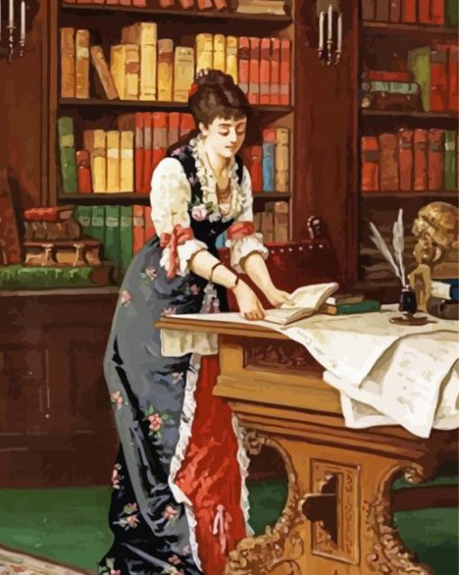 Vintage Woman In The Library Art Paint By Numbers