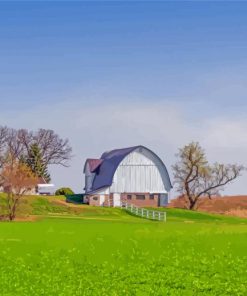 White Barns And Green Field Paint By Numbers