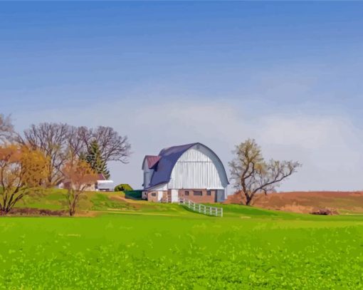 White Barns And Green Field Paint By Numbers