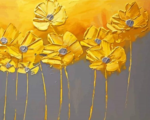 Yellow Gray Flowers Abstract Paint By Numbers