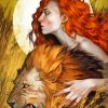 African Redhead Girl With Lion Art Paint By Numbers