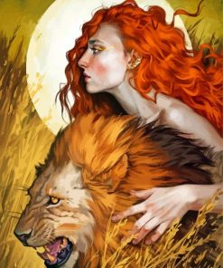 African Redhead Girl With Lion Art Paint By Numbers