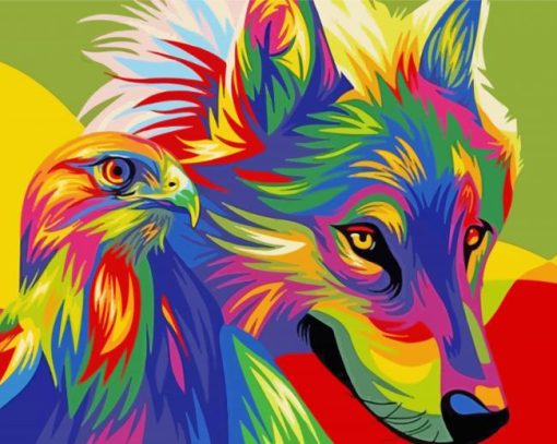 Colorful Eagle And Wolf Paint By Numbers