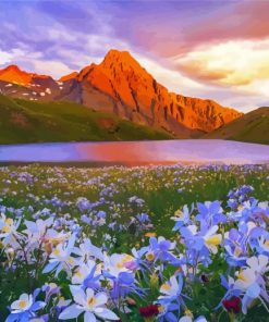 Flowers And Lake Mountains Paint By Numbers