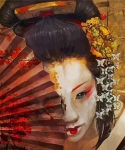 Geisha With Hand Fan Paint By Numbers