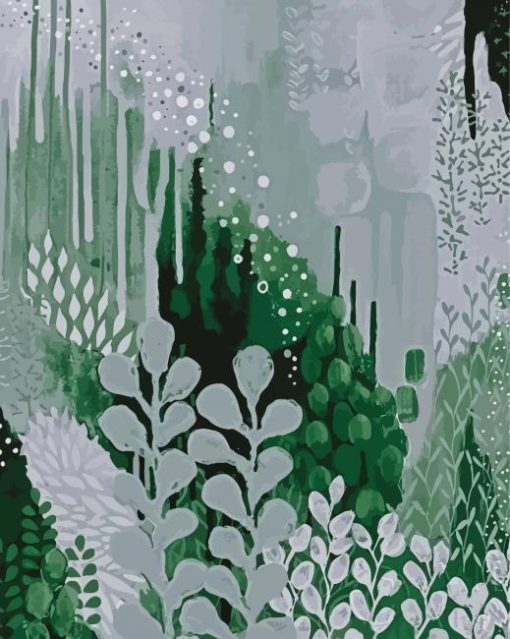 Green Abstract Plants Paint By Numbers