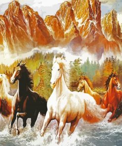 Horses Running Through The River Paint By Numbers