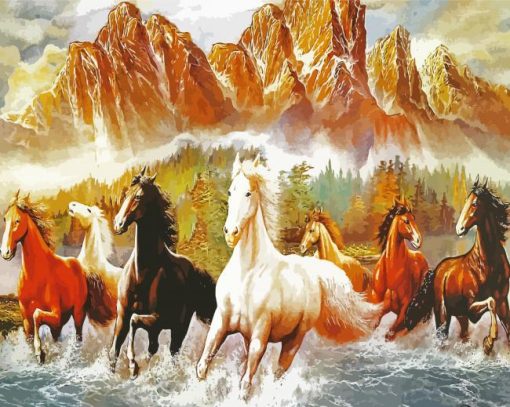 Horses Running Through The River Paint By Numbers