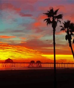 Huntington Beach Sunset Silhouette Paint By Numbers