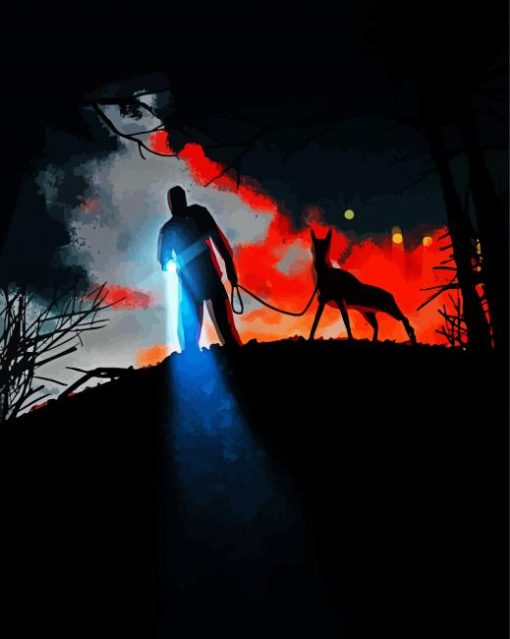 Man And Dog Silhouette Illustration Paint By Numbers