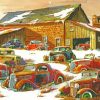 Old Cars In Snowy Yard Paint By Numbers