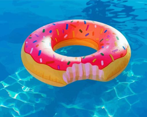 Pink Donut In Pool Paint By Numbers