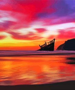 Ship Wrecked Sunset Paint By Numbers