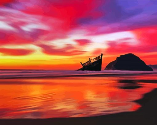 Ship Wrecked Sunset Paint By Numbers