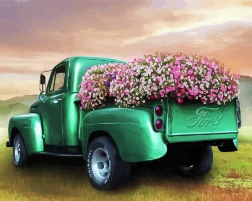 Truck With Flowers Paint By Numbers