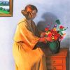 Woman Arranging Flowers In Vase Art Paint By Numbers