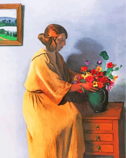 Woman Arranging Flowers In Vase Art Paint By Numbers