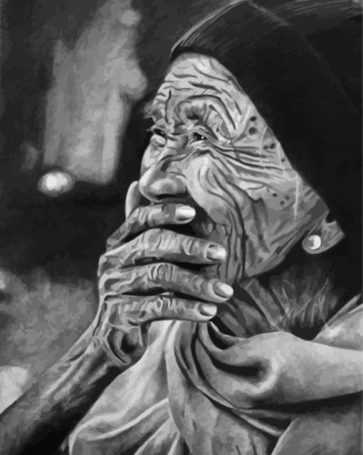 Black And White Old Laughing Lady Paint By Numbers