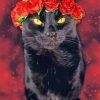 Black Cats With Red Flowers Crown Paint By Numbers