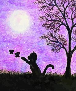 Cat With Butterflies Silhouette Art Paint By Numbers