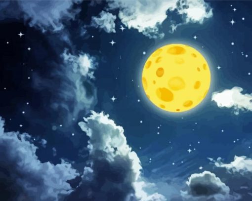 Cheese Moon And Clouds Art Paint By Numbers