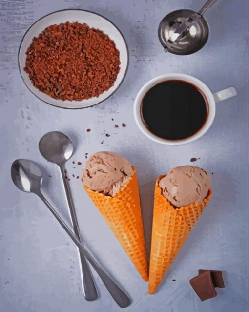 Coffee Chocolate Ice Cream Cone Paint By Numbers