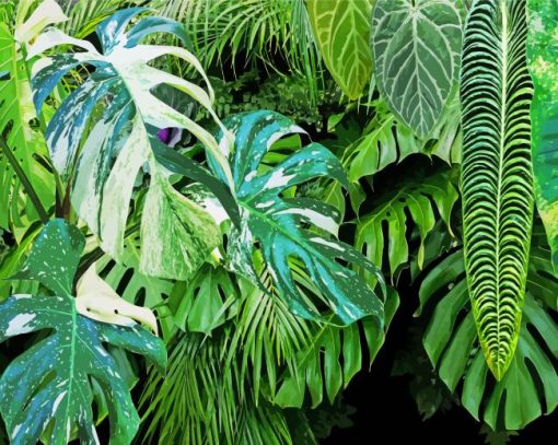 Green Jungle Plants Leaves Paint By Numbers