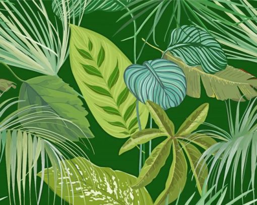 Green Botanical Background With Tropical Leaves Paint By Numbers