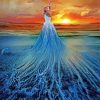 Lady Wearing Blue Dress In Ocean Wave Paint By Numbers