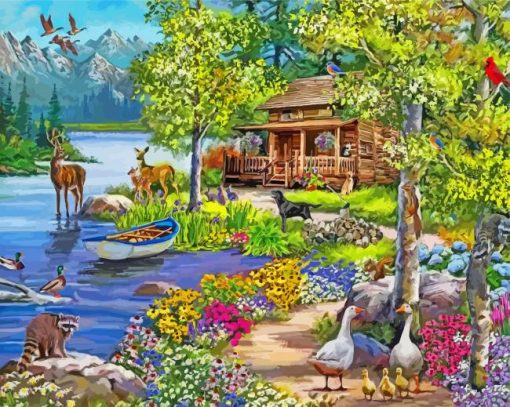 Spring Peace River Cabin Paint By Numbers