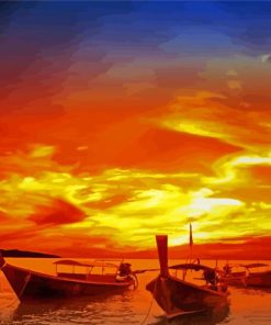 Sunset With Boats Paint By Numbers