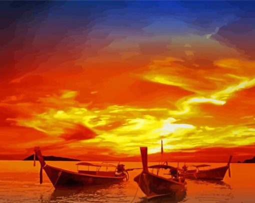 Sunset With Boats Paint By Numbers