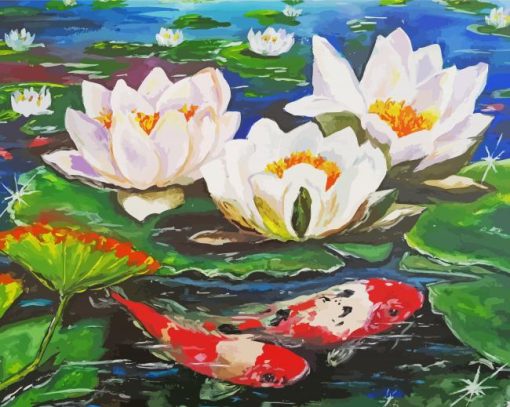 White Water Lilies With Koi Paint By Numbers