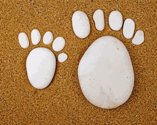 White Stones Footprints On Sand Paint By Numbers