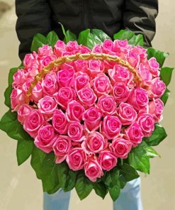 Basket Of Pink Roses Paint By Numbers