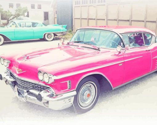 Blue And Pink Cadillac Paint By Numbers