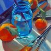 Blue Mason Jar And Oranges Paint By Numbers