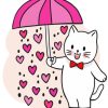 Cartoon Cat Under Umbrella Paint By Numbers