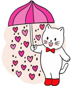 Cartoon Cat Under Umbrella Paint By Numbers